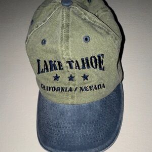 Lake Tahoe Embroidered Two-Tone Baseball Cap - Olive & Denim Blue Velcro adjust